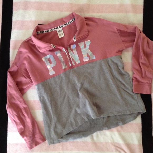 PINK Victoria's Secret Tops - Large Pink VS 1/4 Zip Pullover Sweatshirt